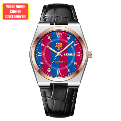 Personalized Barca Uniform Leather Strap Watch