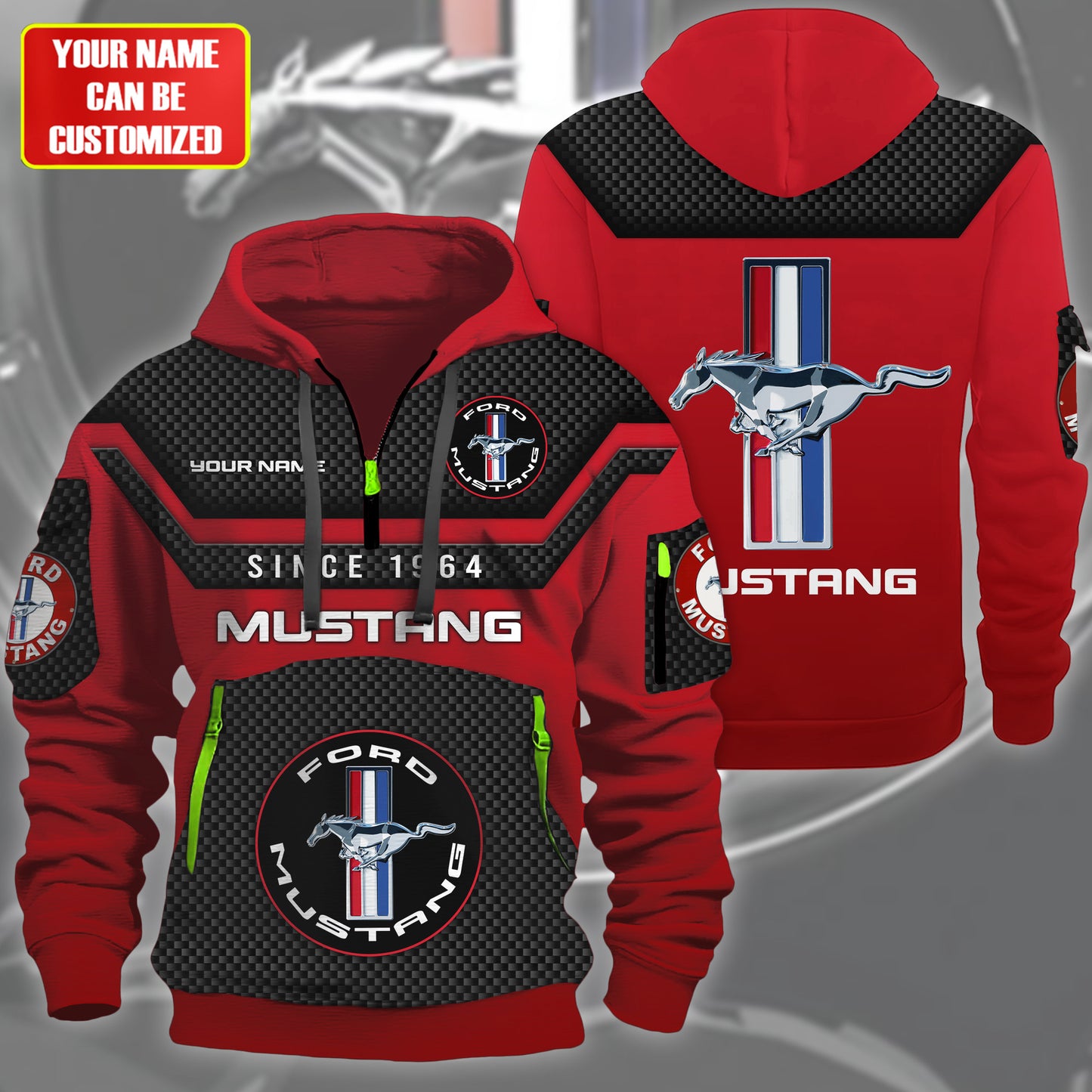 Personalized F Mustang Multicolored 3D Zip-Hoodie Cotton Jacket