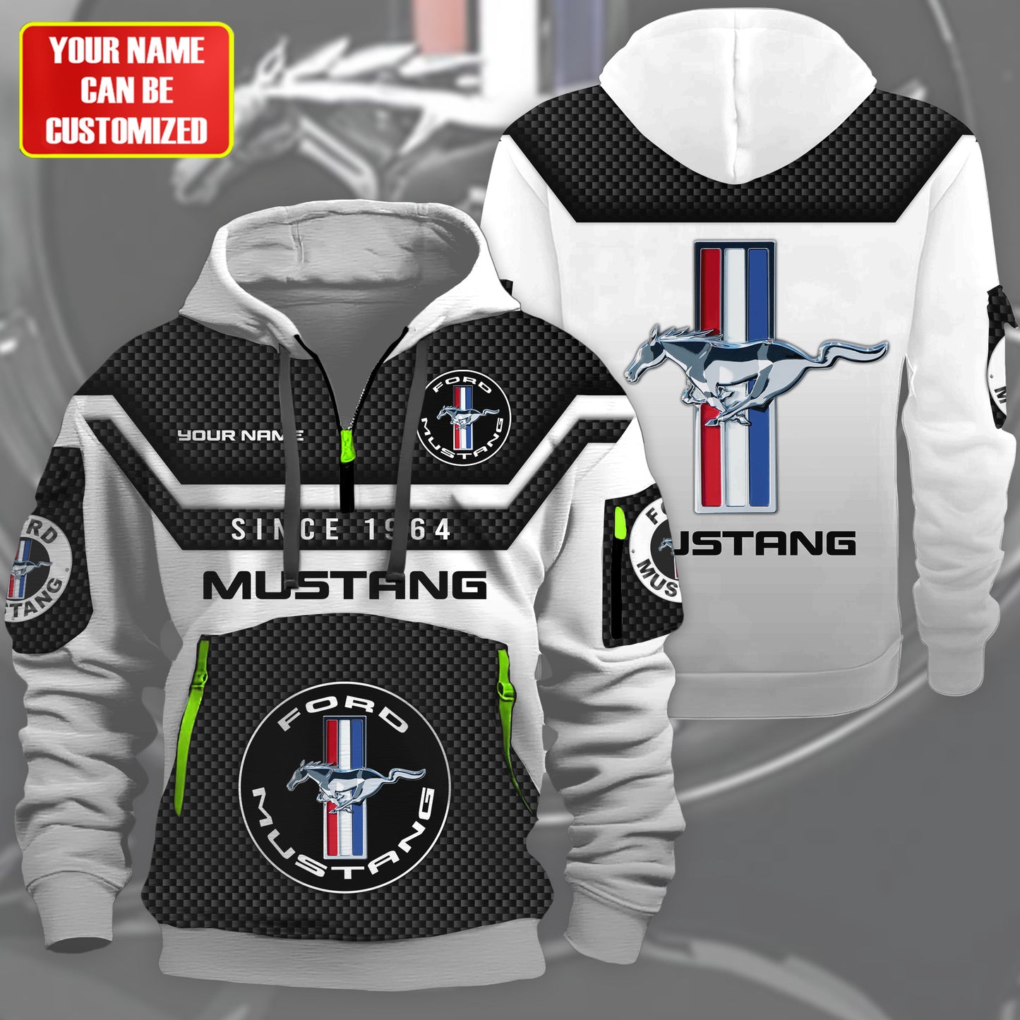 Personalized F Mustang Multicolored 3D Zip-Hoodie Cotton Jacket