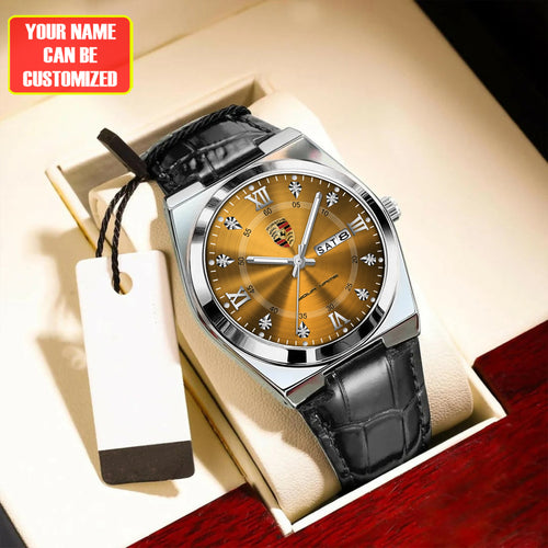 Personalized Porsche Leather Strap Watch