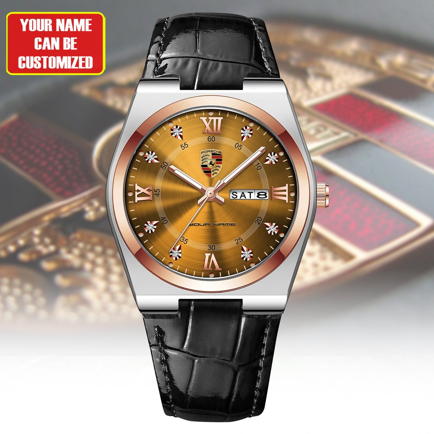 Personalized Porsche Leather Strap Watch