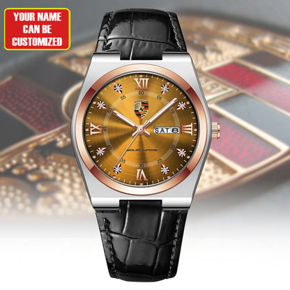 Personalized Porsche Leather Strap Watch