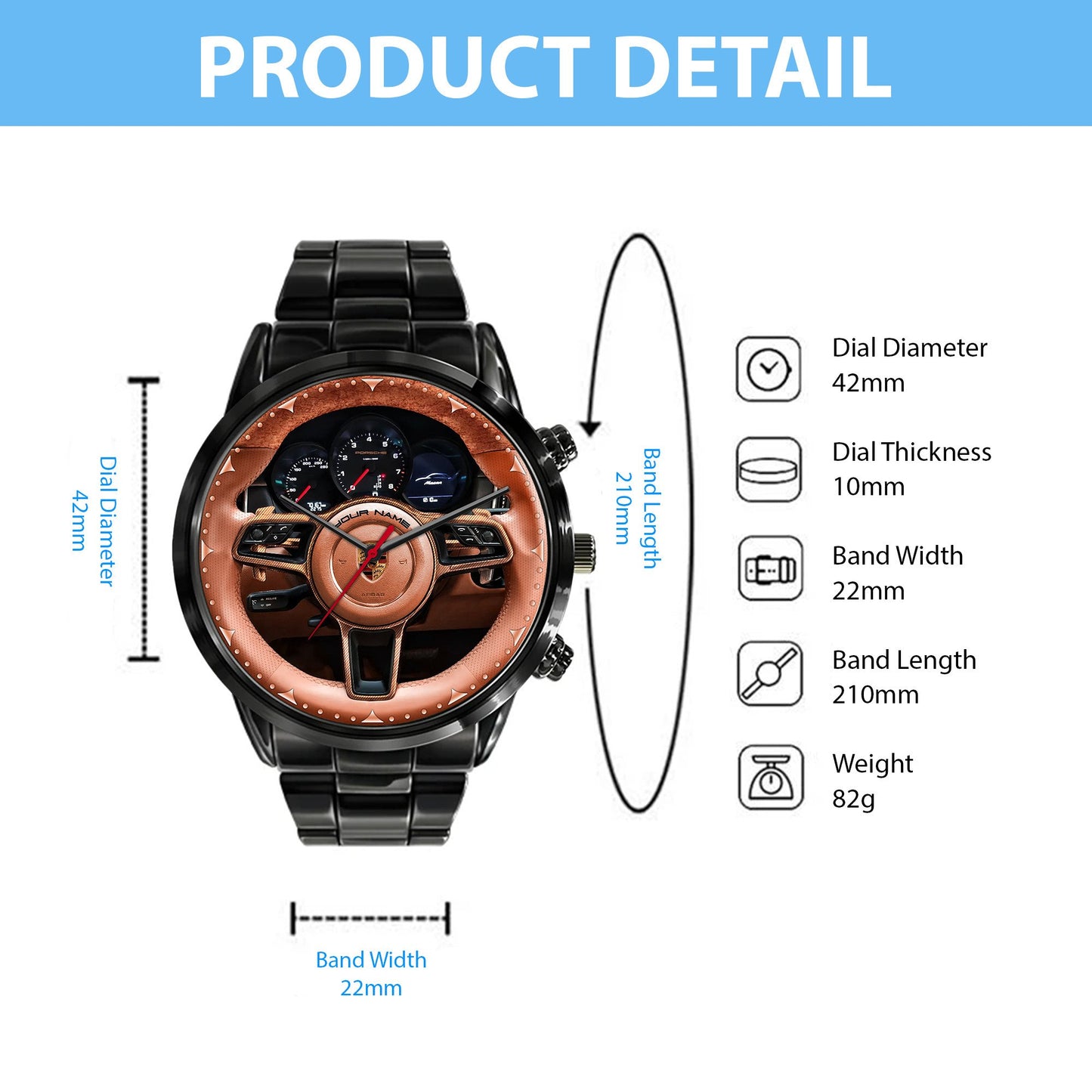 Personalized Pors Macan Wooden Luxury Stainless Steel Watch