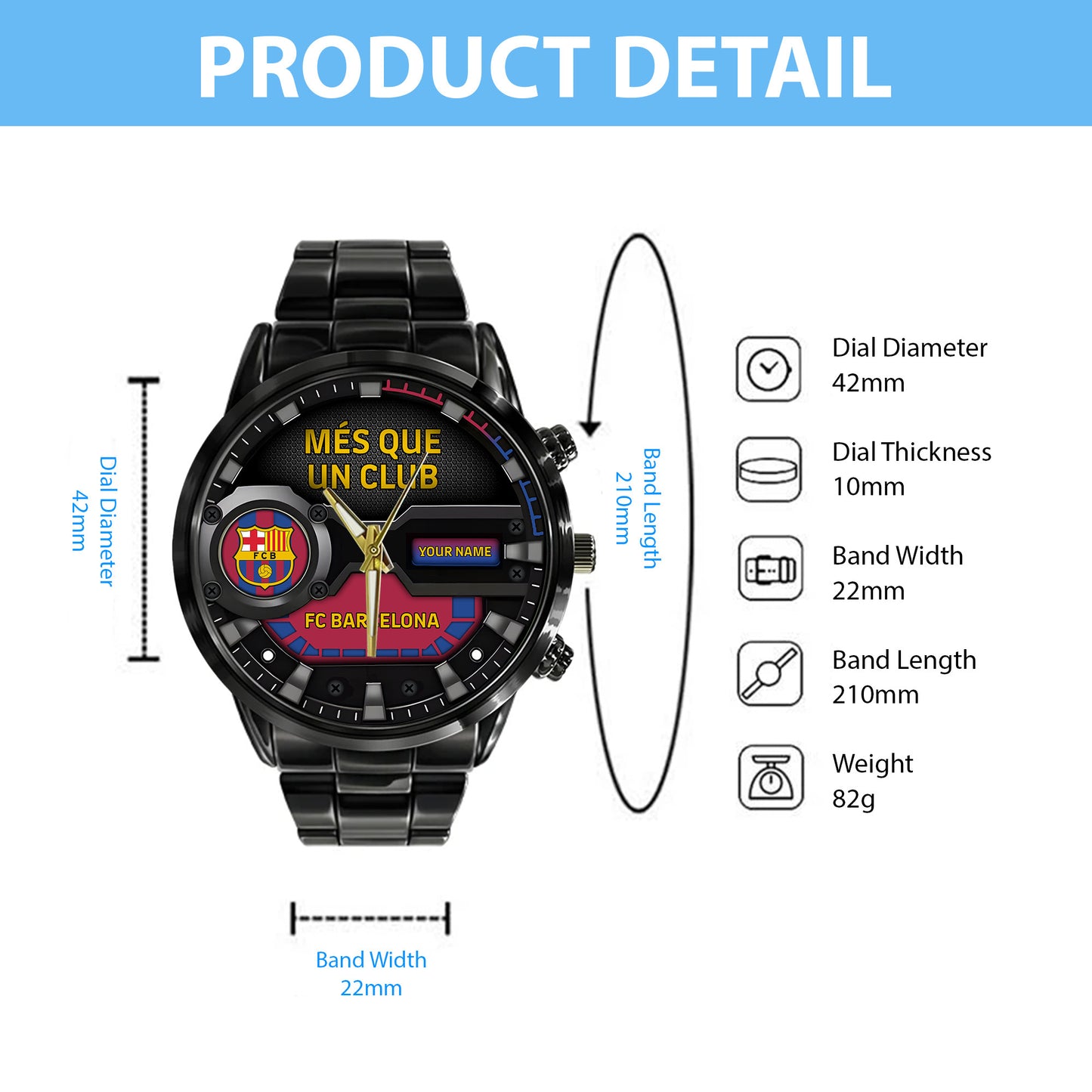 Personalized Barca FC Stainless Steel Watch