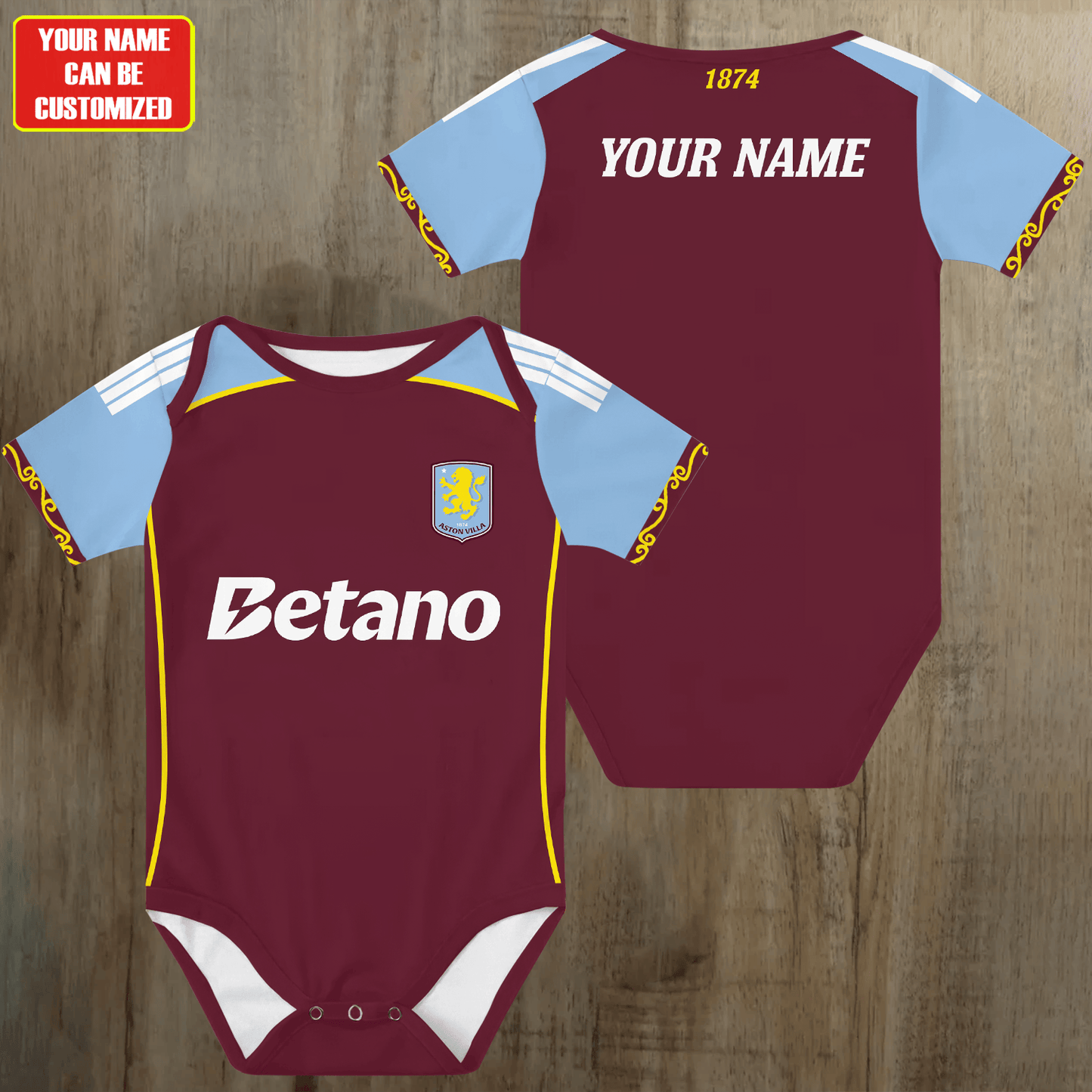 Customized Aston Villa Soccer Jersey , Baby Rib Bodysuit Sizes
