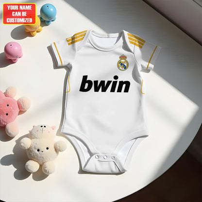 Customized Real Madrid Golden Soccer Jersey , Baby Rib Bodysuit Sizes