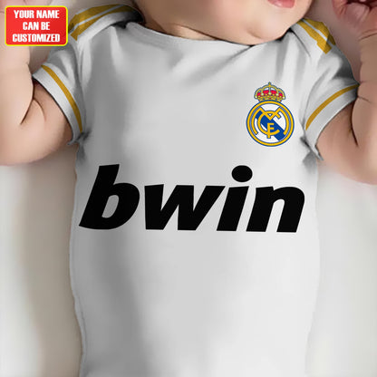 Customized Real Madrid Golden Soccer Jersey , Baby Rib Bodysuit Sizes