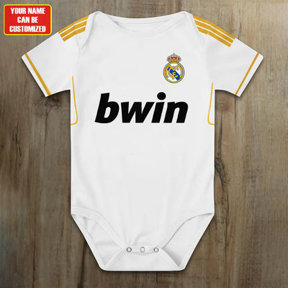 Customized Real Madrid Golden Soccer Jersey , Baby Rib Bodysuit Sizes