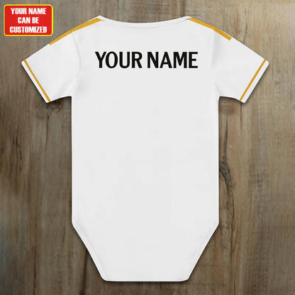 Customized Real Madrid Golden Soccer Jersey , Baby Rib Bodysuit Sizes