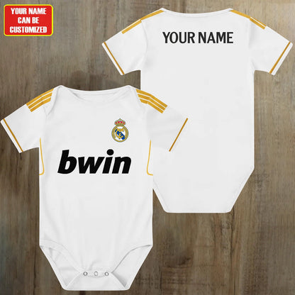 Customized Real Madrid Golden Soccer Jersey , Baby Rib Bodysuit Sizes
