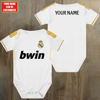 Customized Real Madrid Golden Soccer Jersey , Baby Rib Bodysuit Sizes