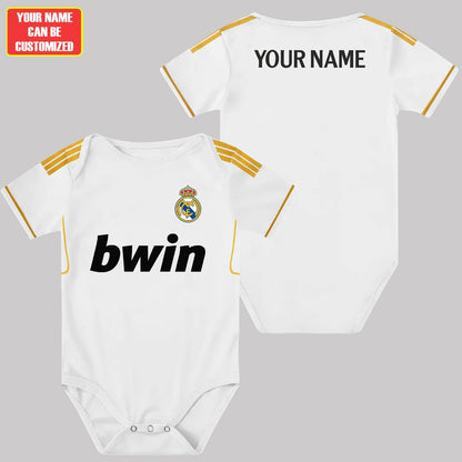 Customized Real Madrid Golden Soccer Jersey , Baby Rib Bodysuit Sizes