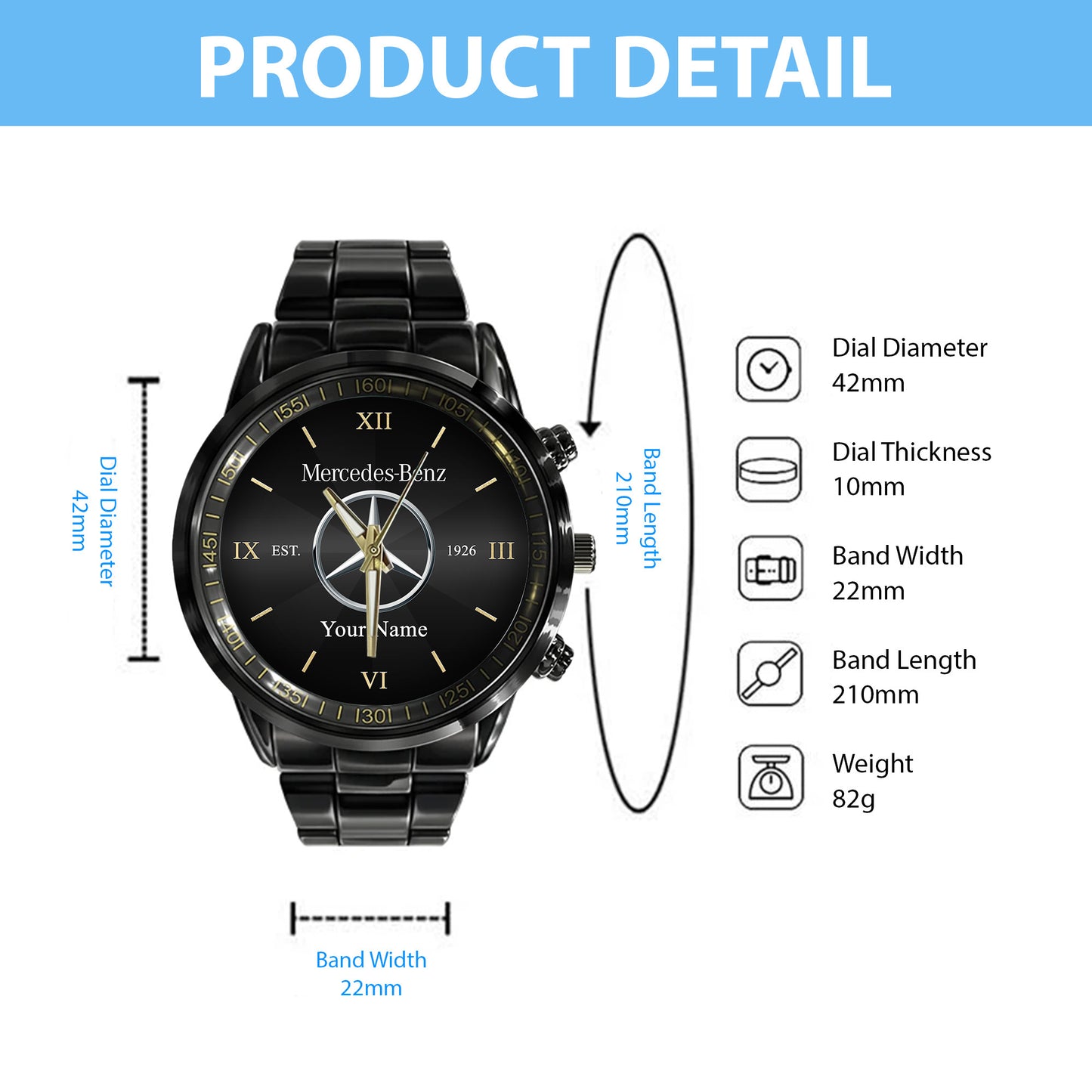 Personalized Merc Elegant Luxury Stainless Steel Watch