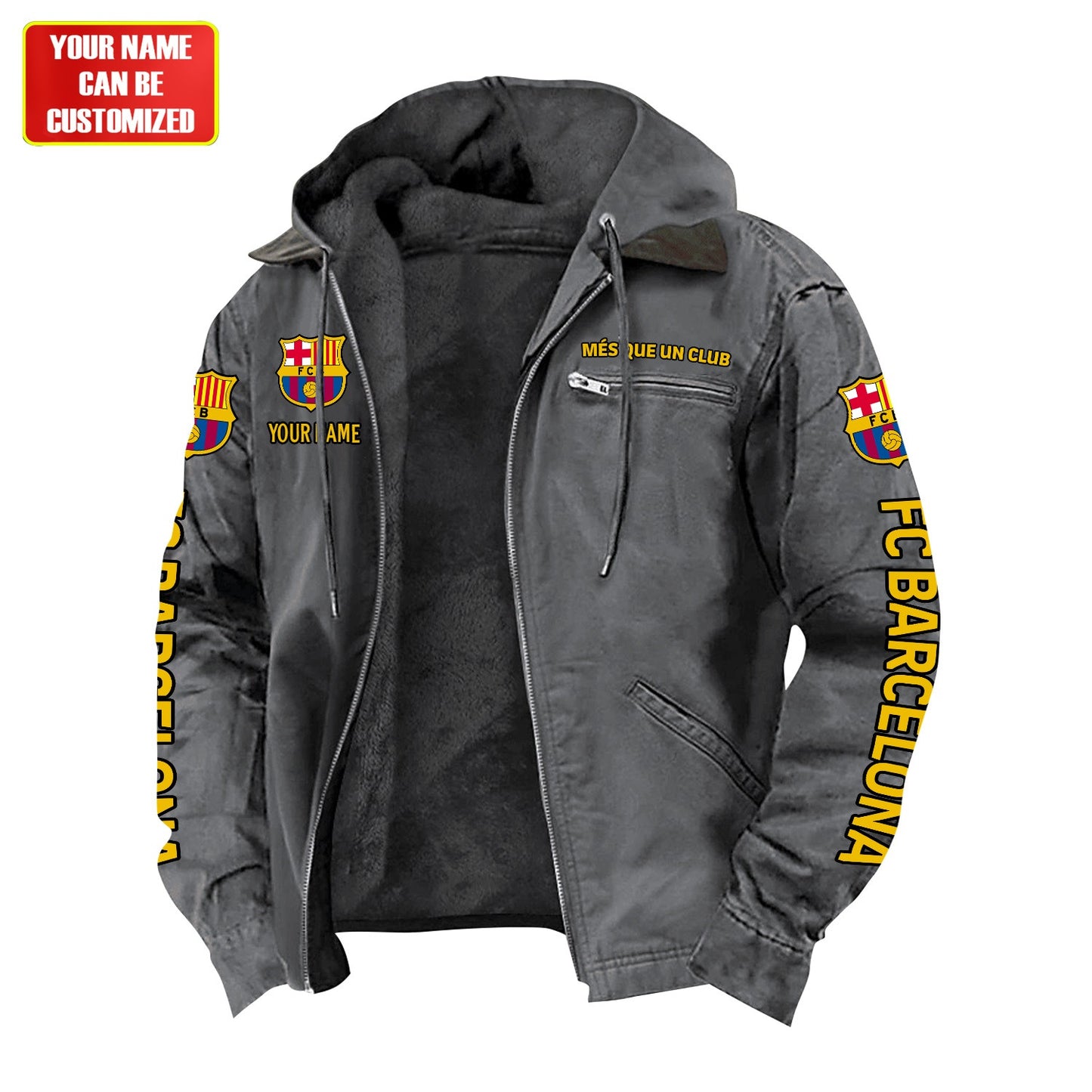 Personalized FC Barcelona Fur lining Paddle Jacket