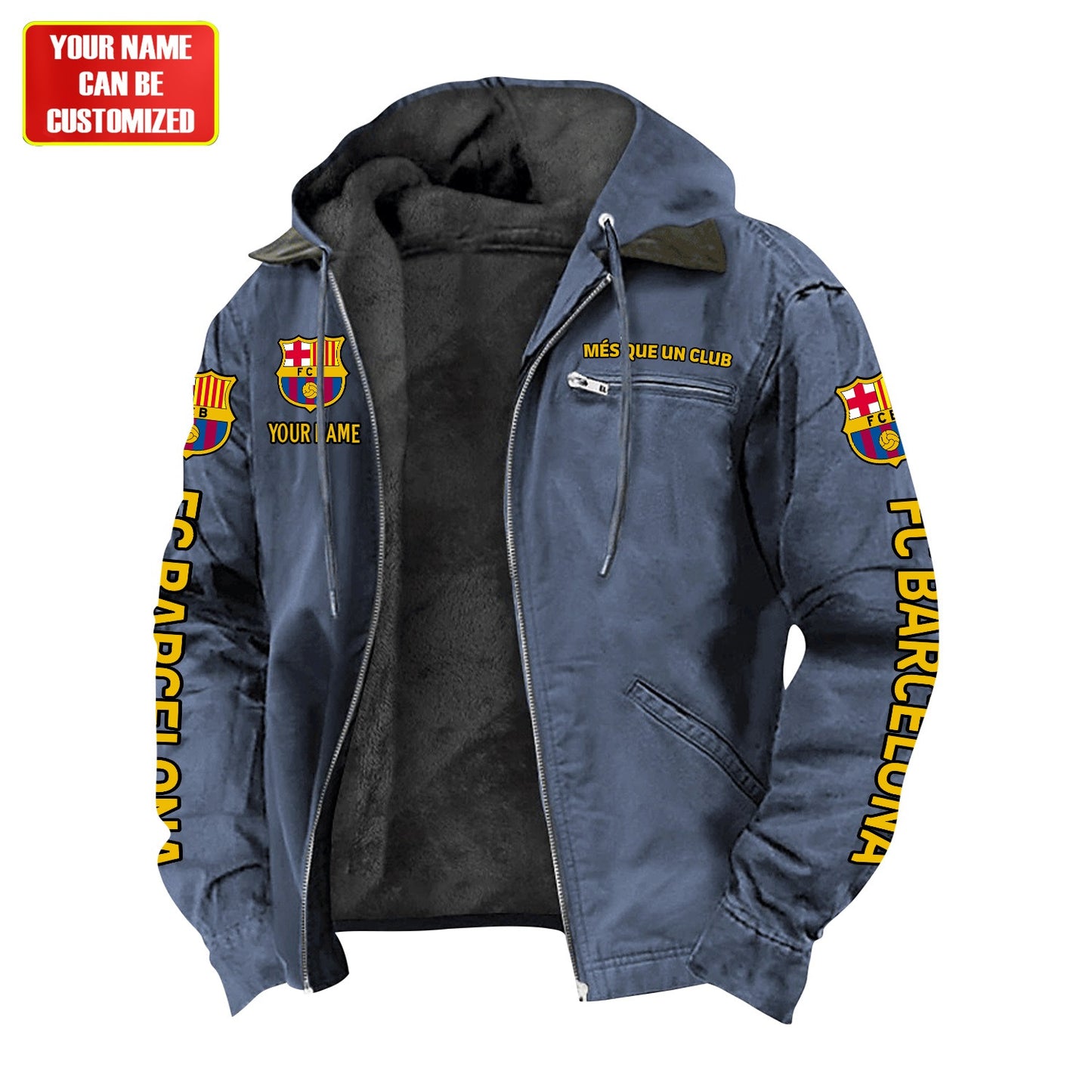 Personalized FC Barcelona Fur lining Paddle Jacket