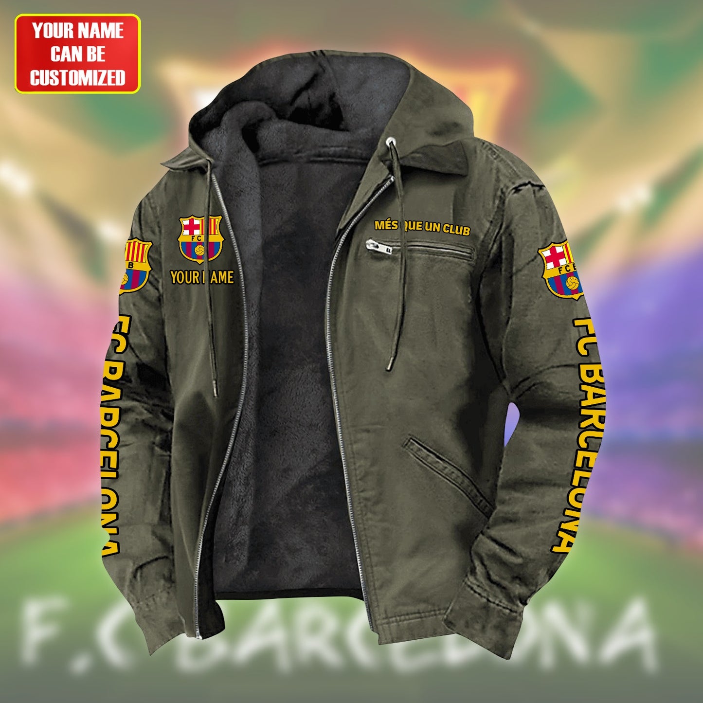 Personalized FC Barcelona Fur lining Paddle Jacket