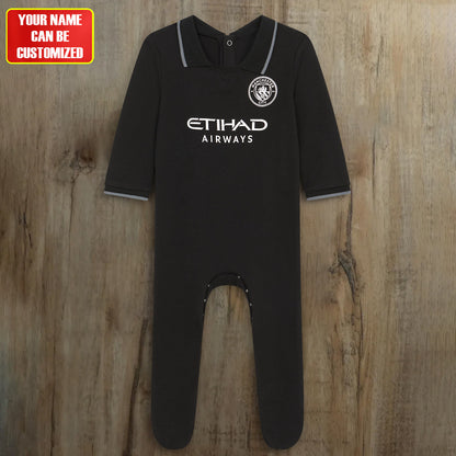 Man City Away Soccer Customized Baby Rib Sleepwear