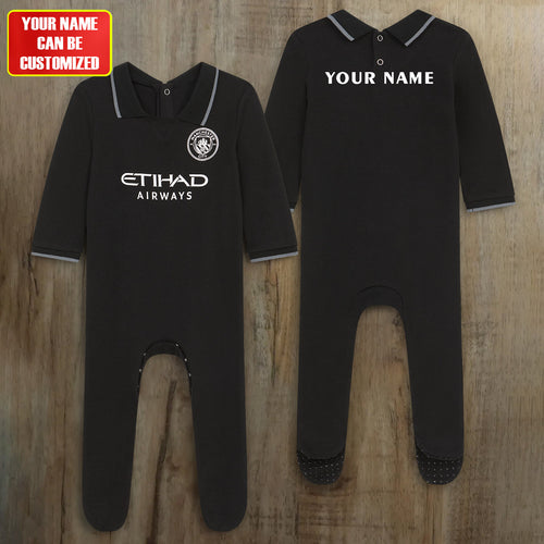 Man City Away Soccer Customized Baby Rib Sleepwear