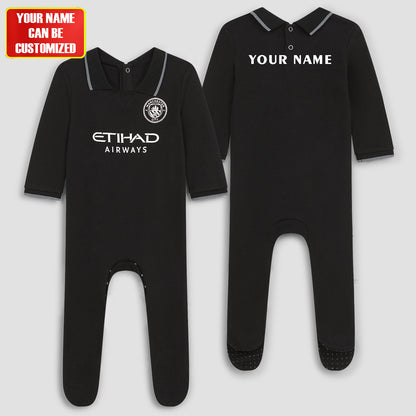 Man City Away Soccer Customized Baby Rib Sleepwear