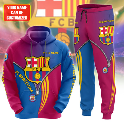 Personalized Barça Zip 3D All over Printed Hoodie and Sweatpants set