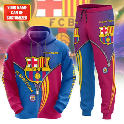 Personalized Barça Zip 3D All over Printed Hoodie and Sweatpants set