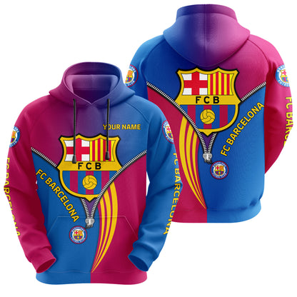 Personalized Barça Zip 3D All over Printed Hoodie and Sweatpants set