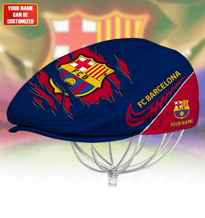 Personalized Barca FC Flat Cap, Jeff Cap (Head size can be adjusted)