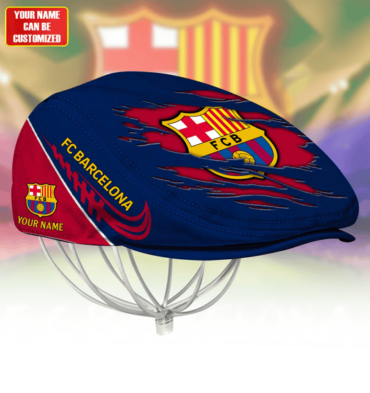 Personalized Barca FC Flat Cap, Jeff Cap (Head size can be adjusted)