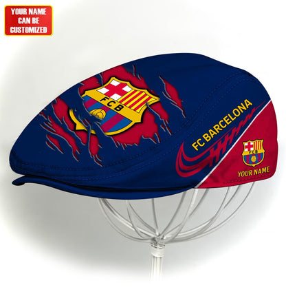 Personalized Barca FC Flat Cap, Jeff Cap (Head size can be adjusted)