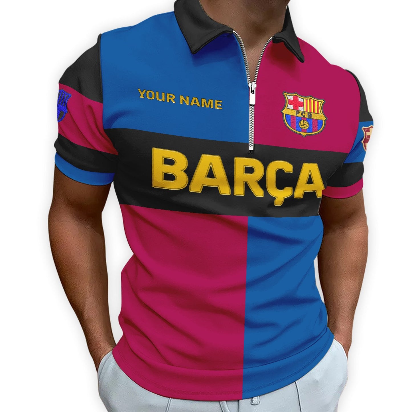 Personalized Barca Embroidery 3D Full Printing Set , Barca FC Shirt , Zipper Polo, Hoodie , Short , Polo , hawaii
