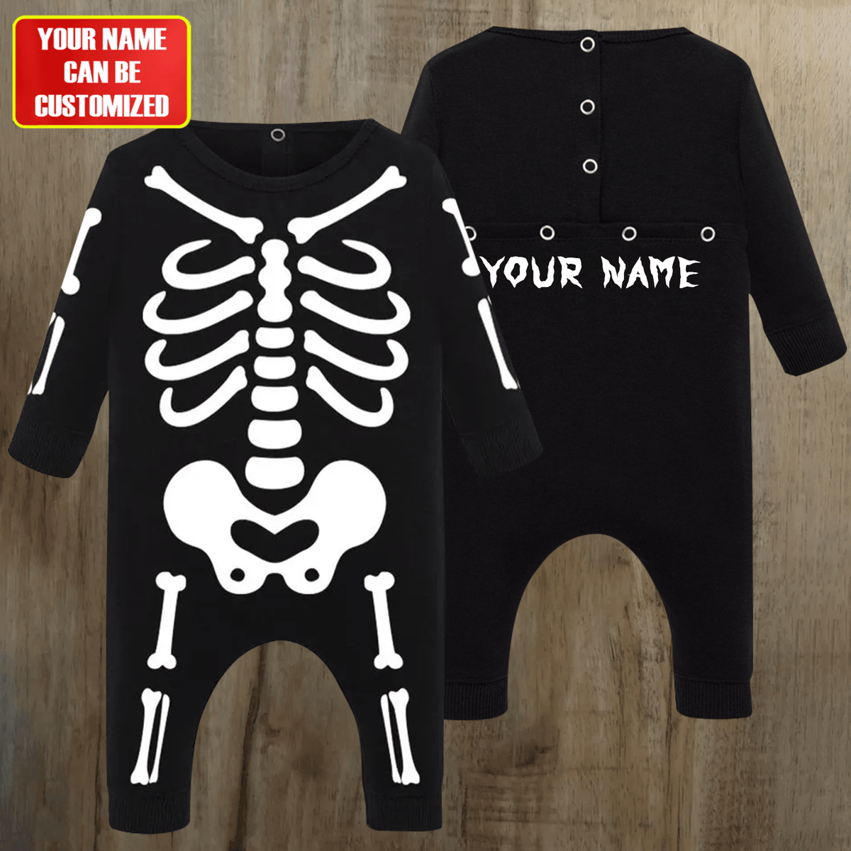 Funny Skeleton Halloween Customized Baby Rib Sleepwear