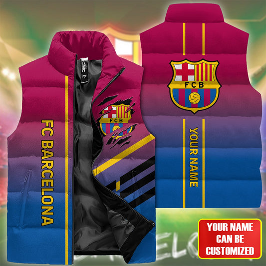 Personalized Barca FC Sleeveless Windproof Puffer Jacket 3D