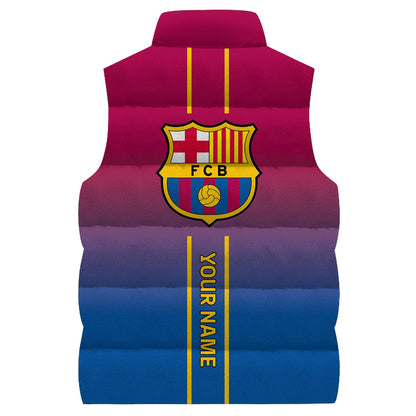 Personalized Barca FC Sleeveless Windproof Puffer Jacket 3D