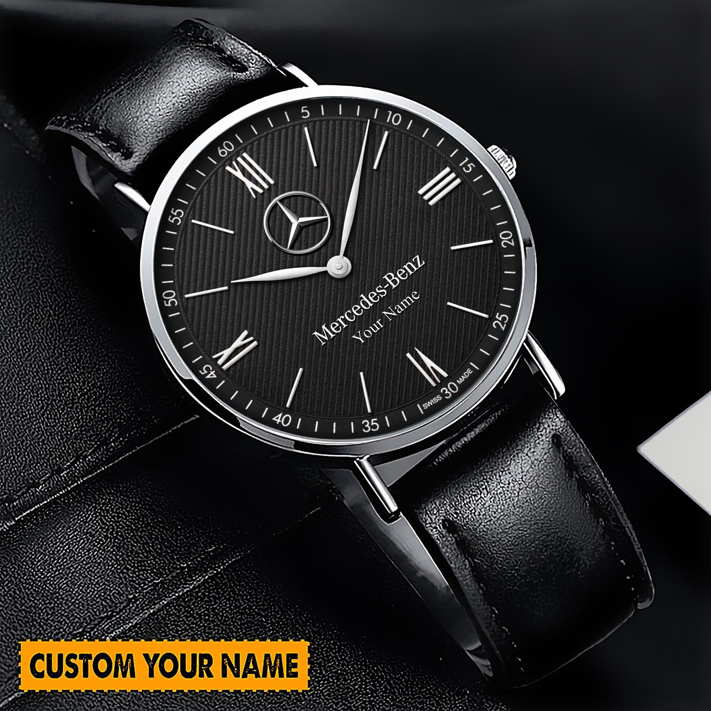 Personalized Merc Mercier Quartz Leather Watch