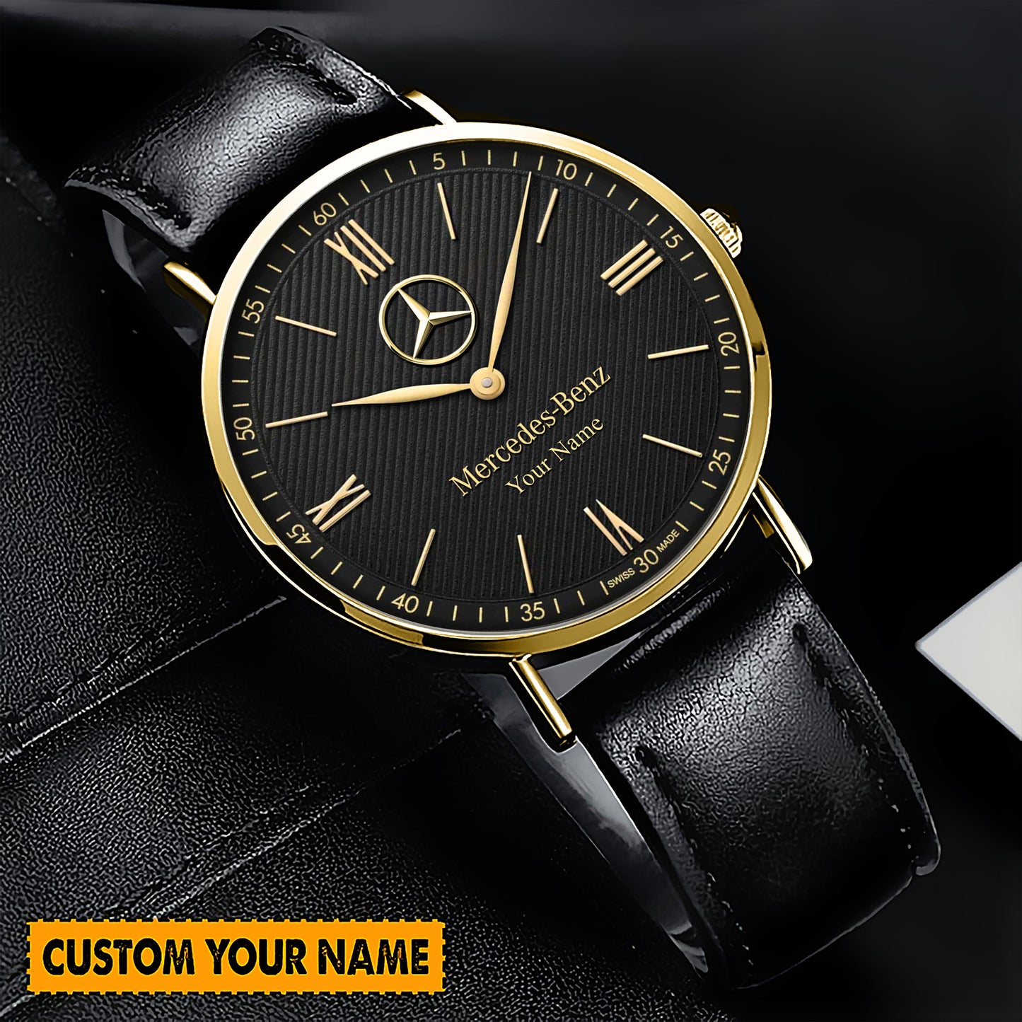 Personalized Merc Mercier Quartz Leather Watch