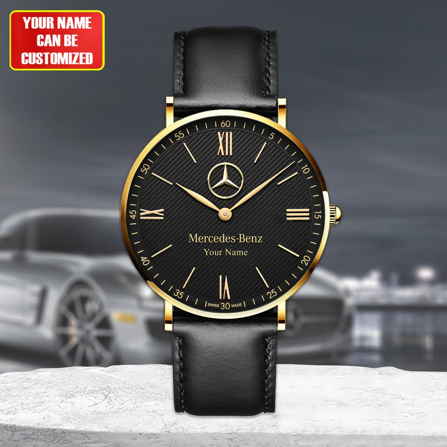 Personalized Merc Mercier Quartz Leather Watch