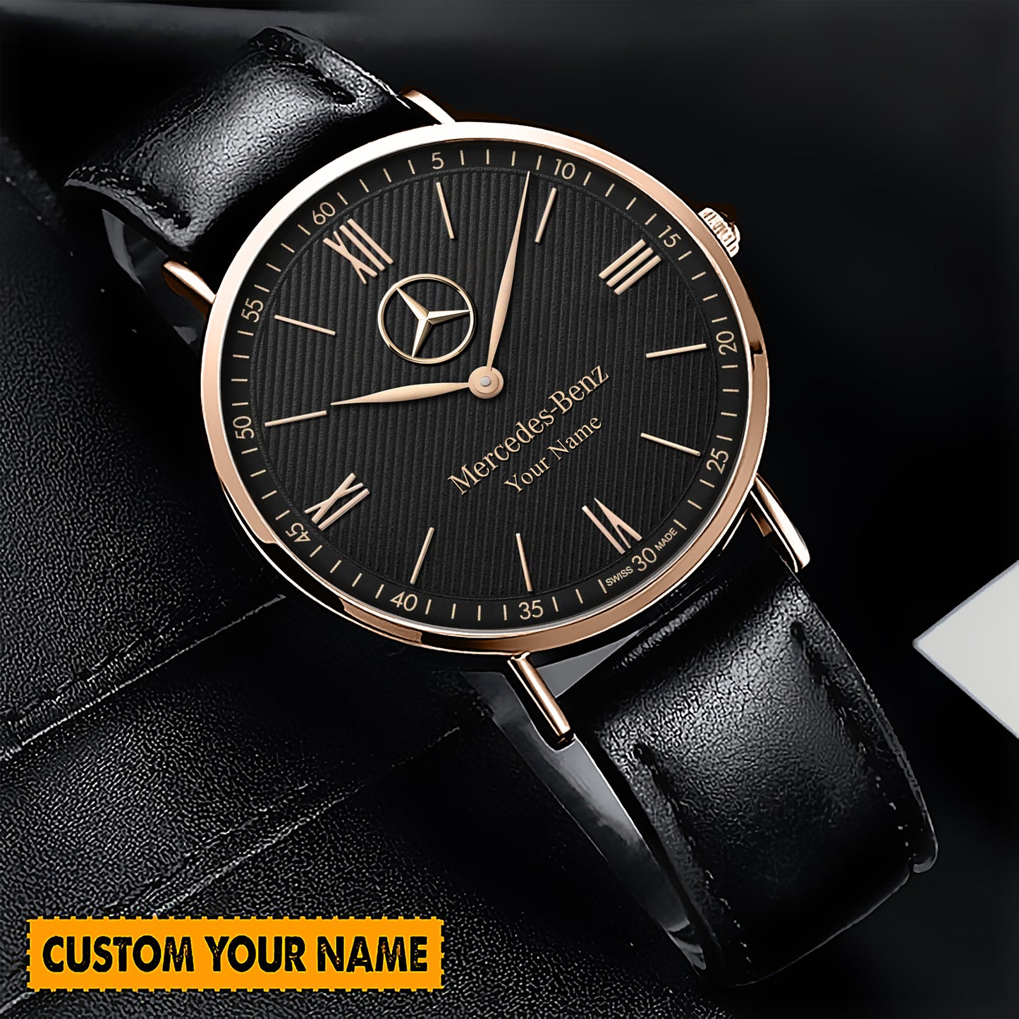 Personalized Merc Mercier Quartz Leather Watch