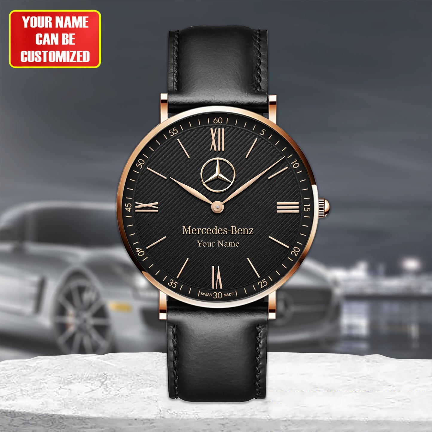 Personalized Merc Mercier Quartz Leather Watch