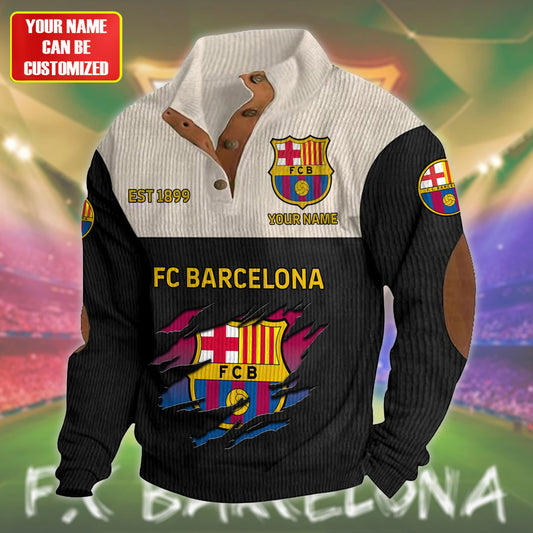 Personalized Barca Pullover with Elbow Patches Sweatshirt