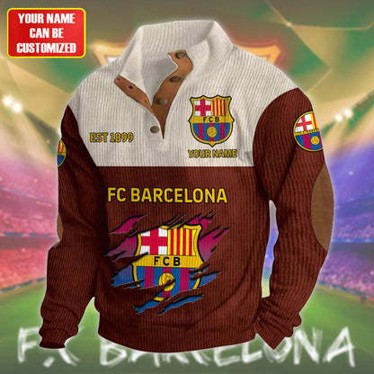 Personalized Barca Pullover with Elbow Patches Sweatshirt