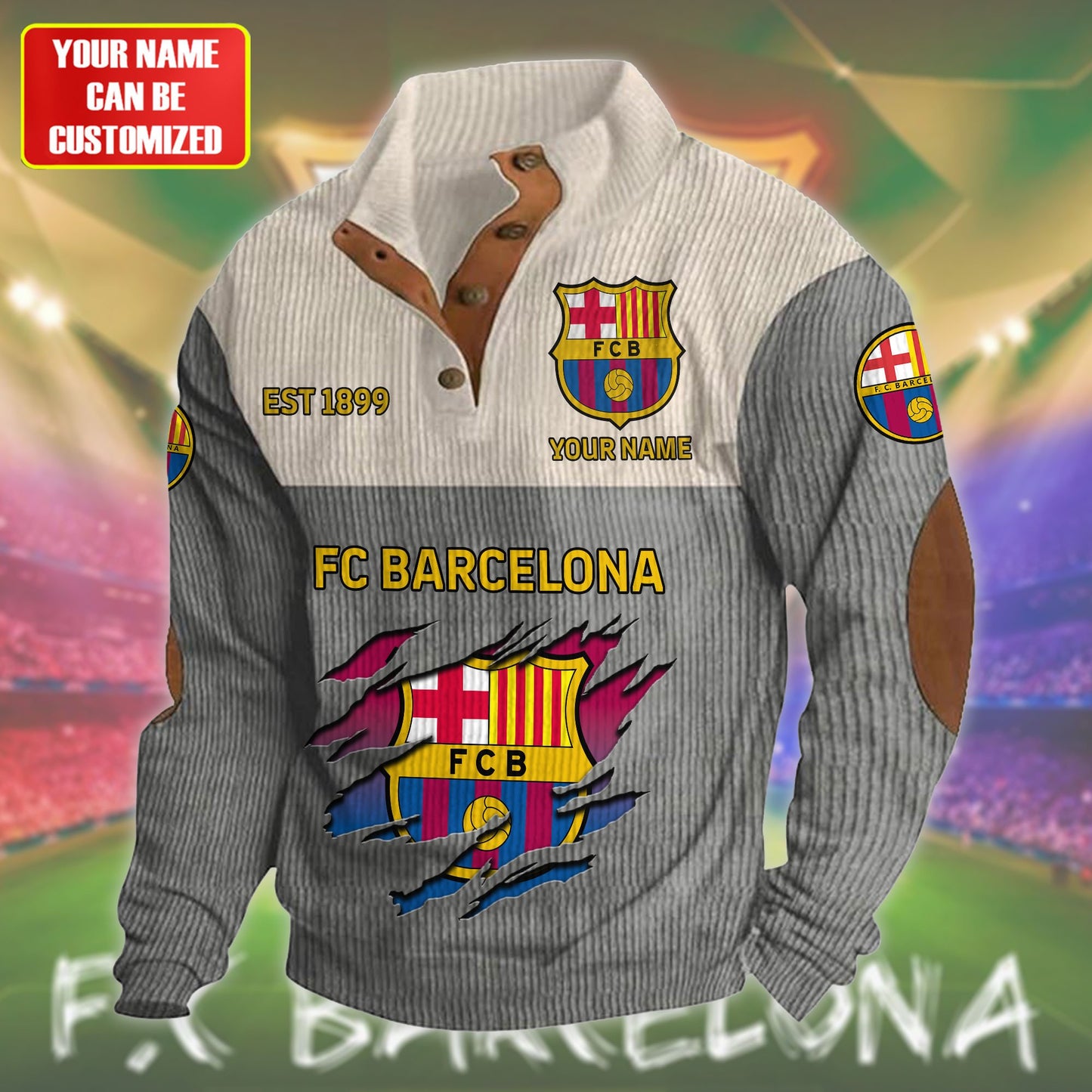 Personalized Barca Pullover with Elbow Patches Sweatshirt