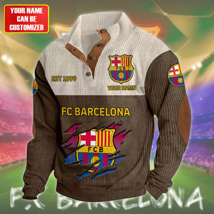 Personalized Barca Pullover with Elbow Patches Sweatshirt