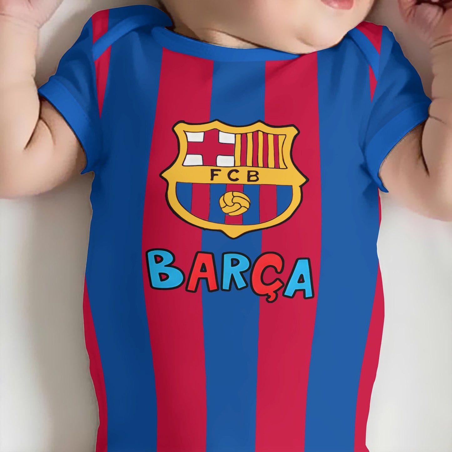 Customized Barca Cute Soccer Jersey , Baby Rib Bodysuit Sizes