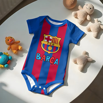 Customized Barca Cute Soccer Jersey , Baby Rib Bodysuit Sizes