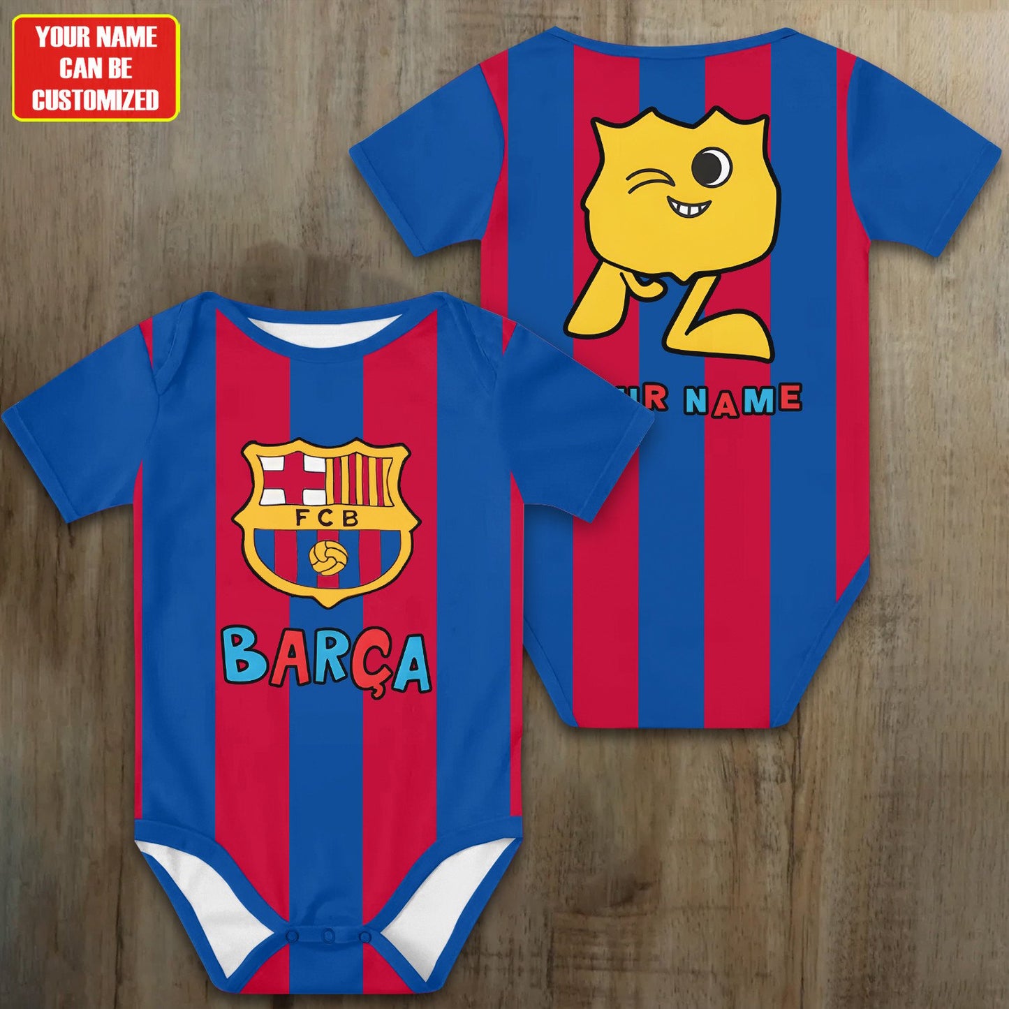 Customized Barca Cute Soccer Jersey , Baby Rib Bodysuit Sizes