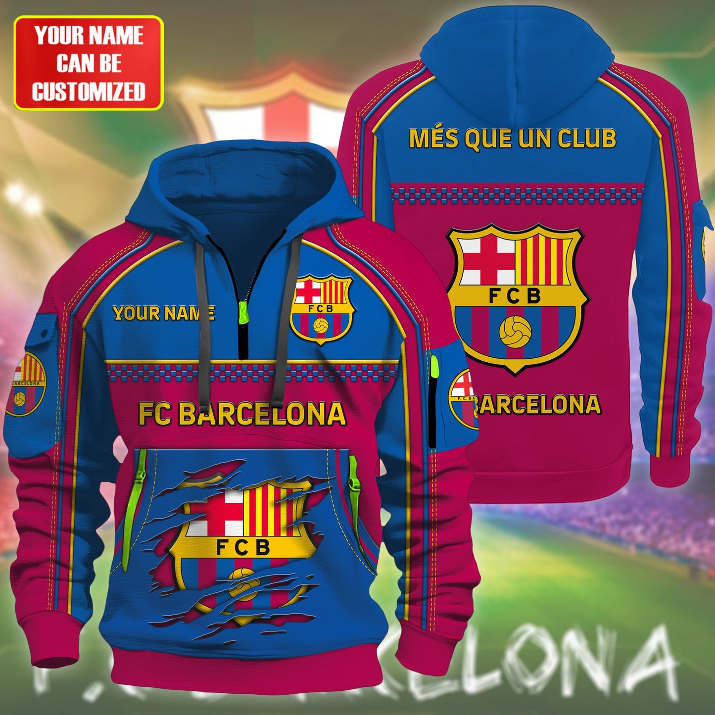 Personalized Barca FC 3D Zip-Hoodie Cotton Jacket