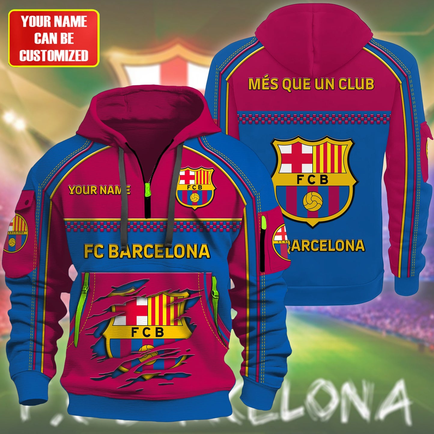 Personalized Barca FC 3D Zip-Hoodie Cotton Jacket