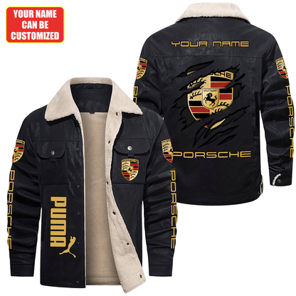 Personalized Pors Fleece Collar Leather Jacket
