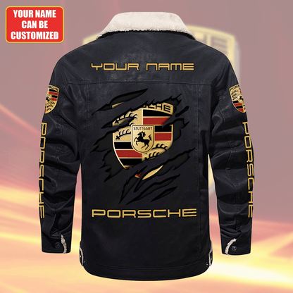 Personalized Pors Fleece Collar Leather Jacket