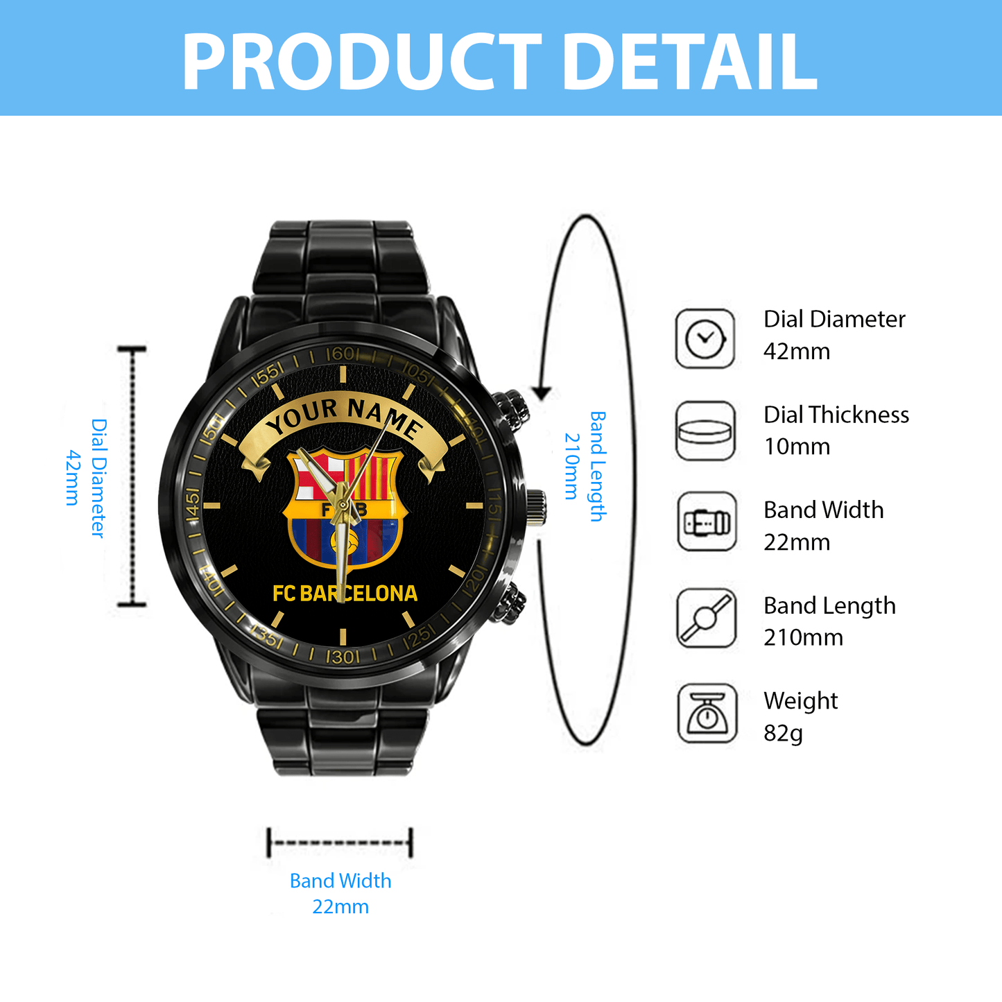 Personalized Barca FC Luxury Stainless Steel Watch